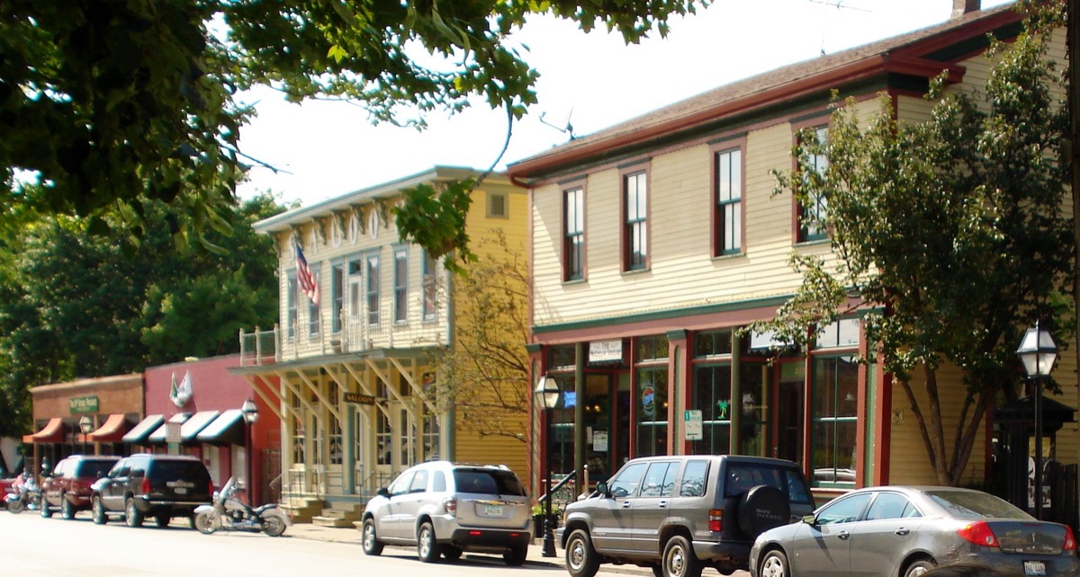 Shops and historic storefronts in the Village of East Davenport, Iowa