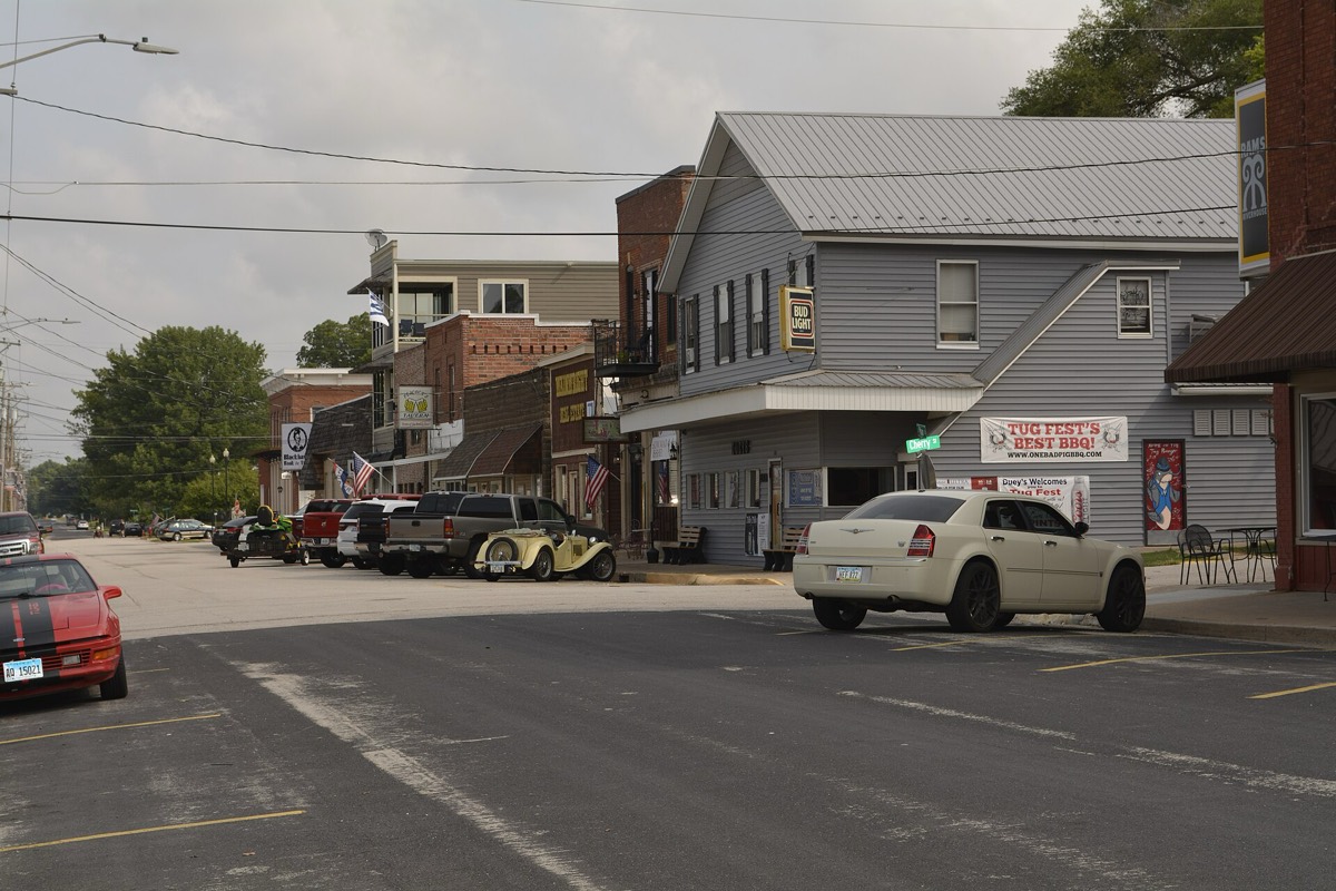 Storefronts along the main street of Port Byron, Illinois